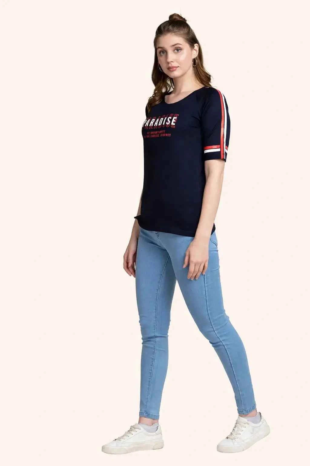Astron – Raglan Sleeves Printed Cotton T-Shirt for Women
