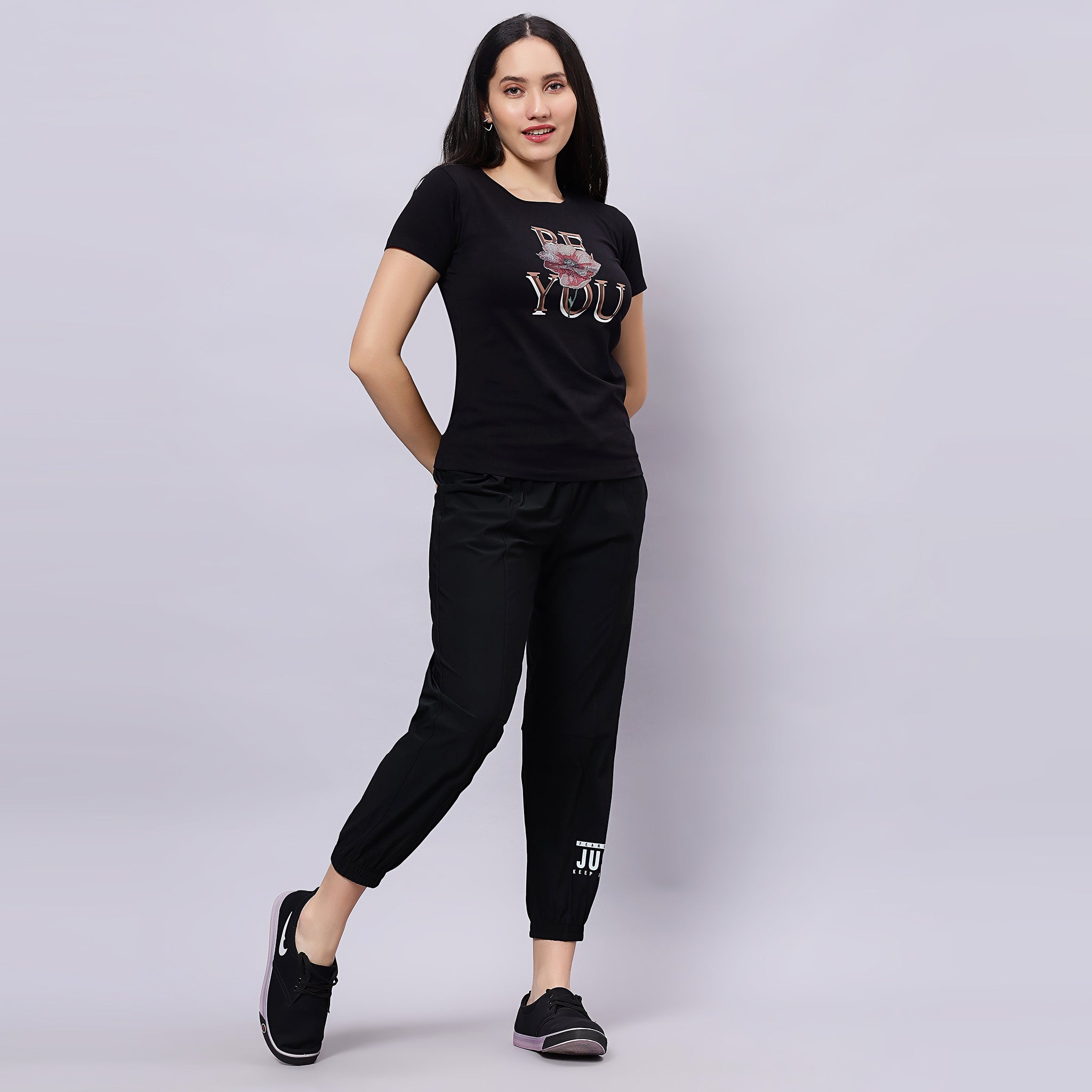 Half Sleeve Round neck Sequence Applied T-shirt.