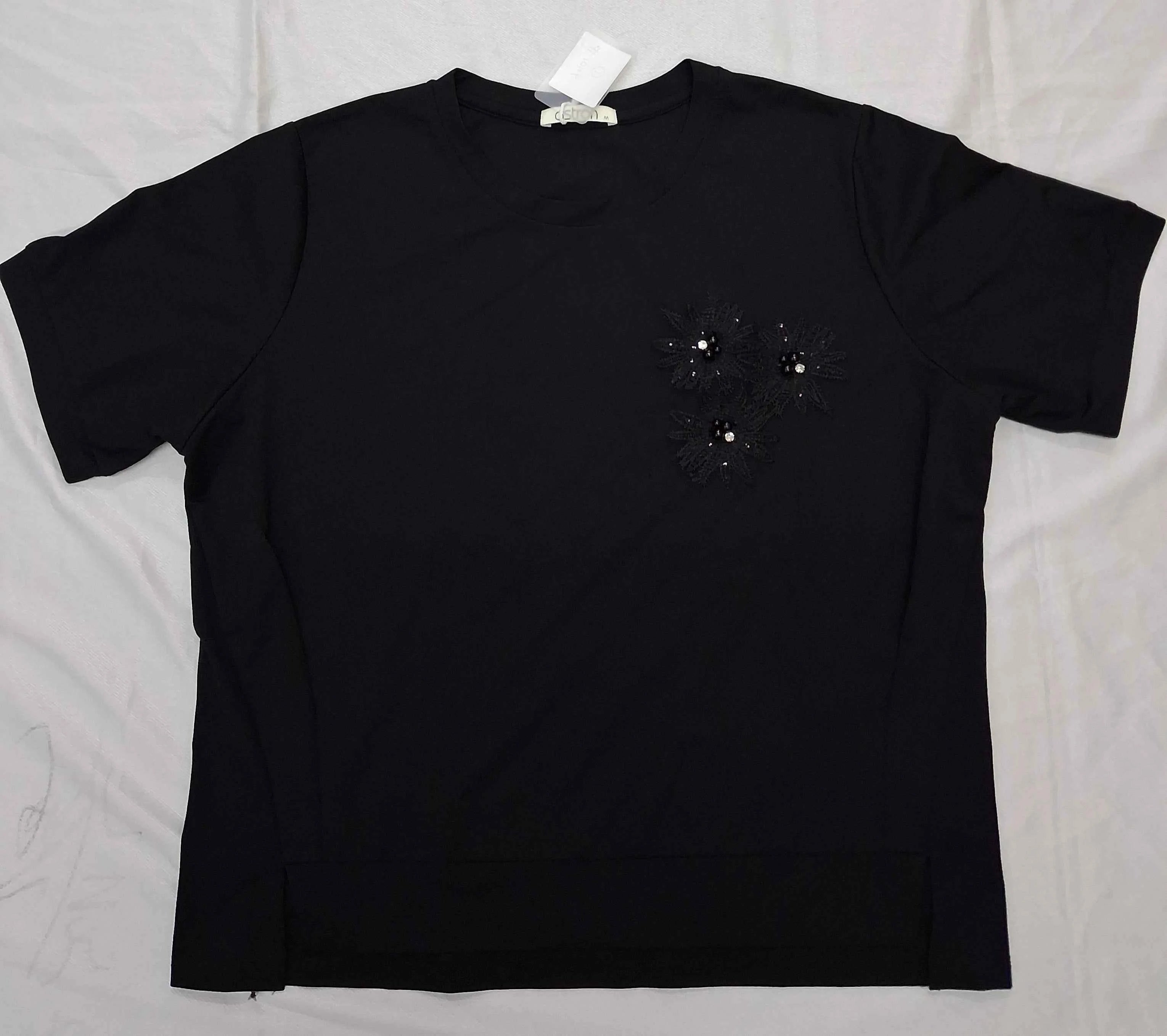Women's Black Floral Appliqué Casual Top