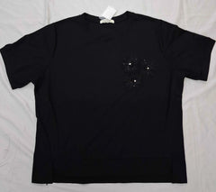 Women's Black Floral Appliqué Casual Top