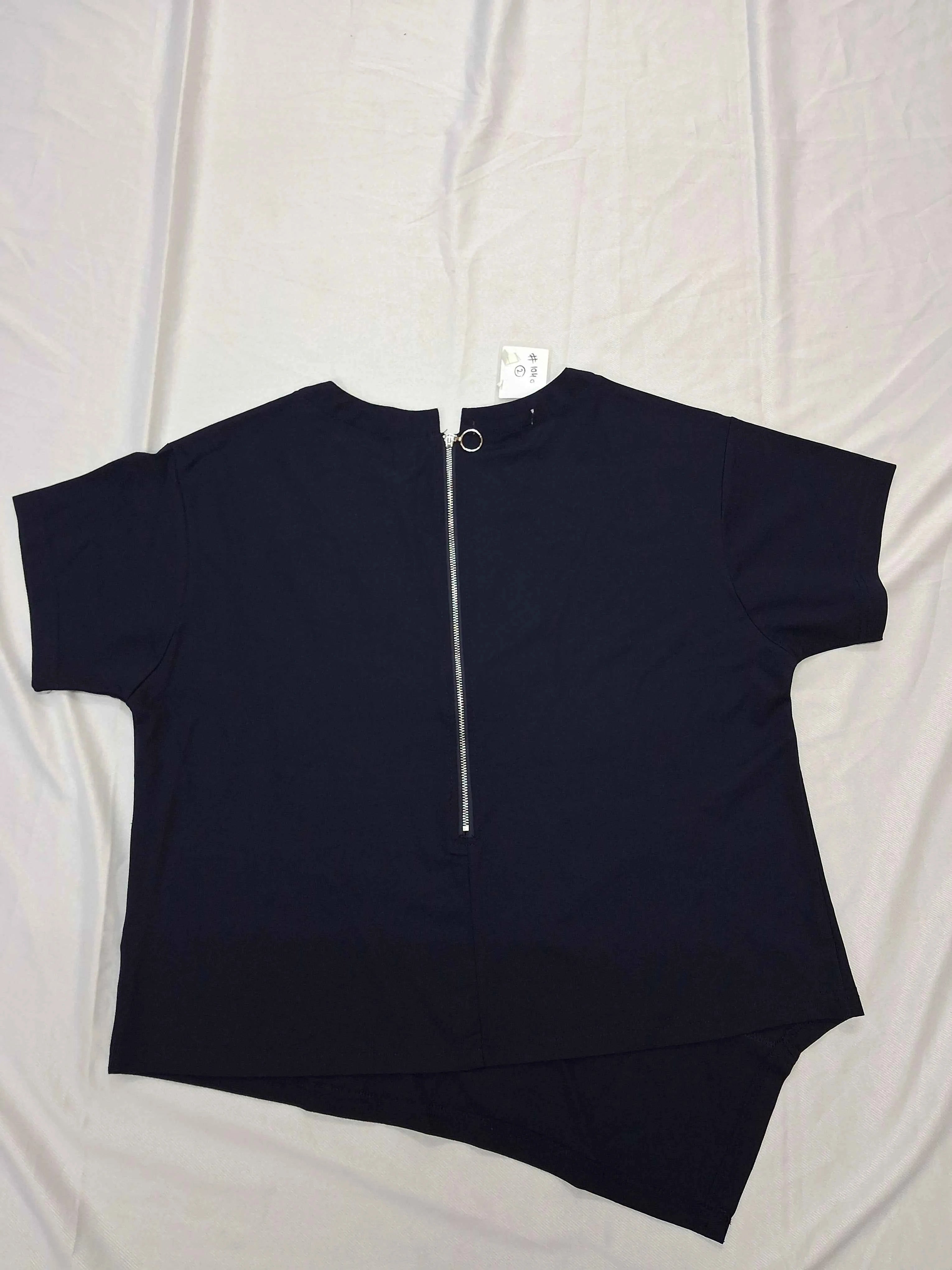 Women's Navy Blue Asymmetric Floral Appliqué Top