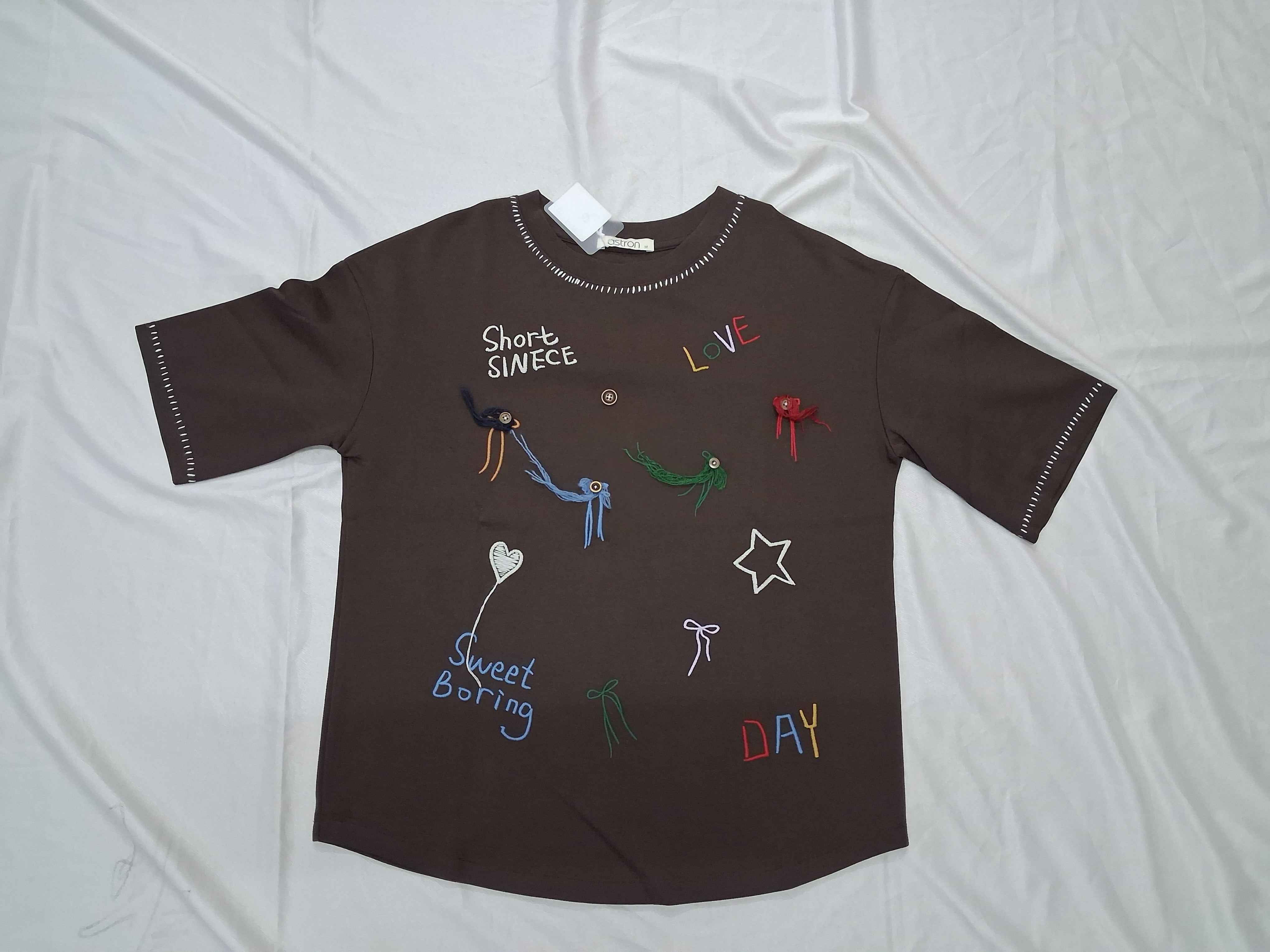 Women's Coffee Brown Embroidered Casual T-Shirt