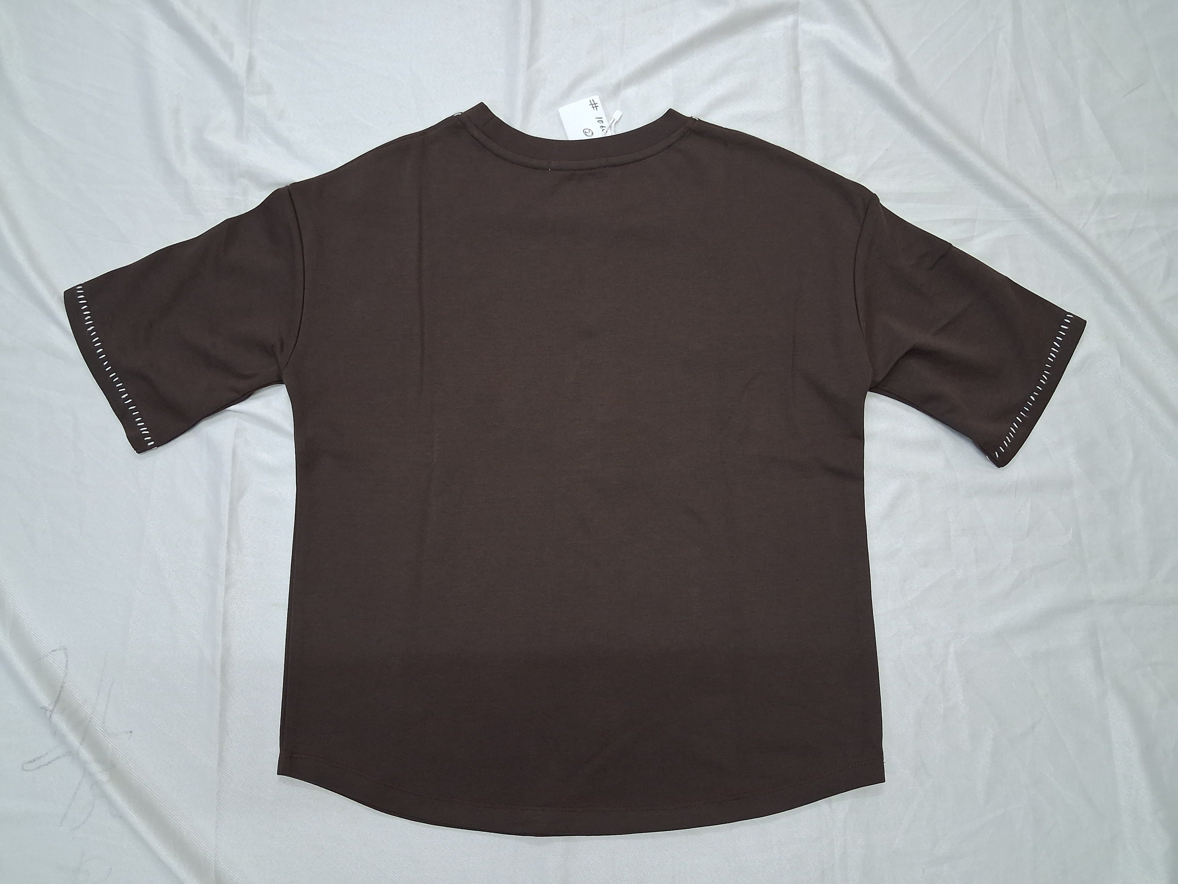 Women's Coffee Brown Embroidered Casual T-Shirt.