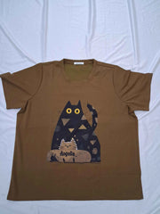 Women's Coffee Brown Cat Graphic Printed Casual T-Shirt