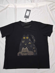 Women's Black Cat Graphic Printed Casual T-Shirt