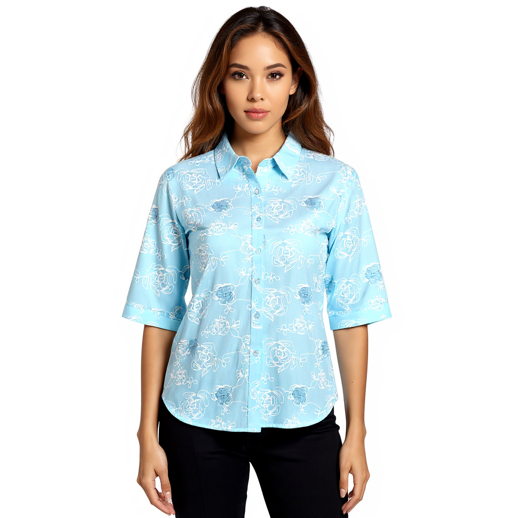 Astron – Women's Collared Cotton Shirt with Floral Embroidery