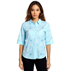 Astron – Women's Collared Cotton Shirt with Floral Embroidery
