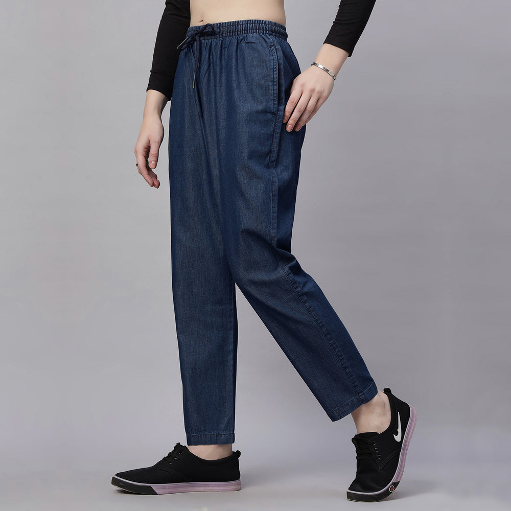 Light Weight Silky Denim Baggy Fit Mid Waist Jeans Pant.