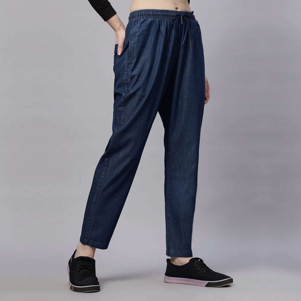 Light Weight Silky Denim Baggy Fit Mid Waist Jeans Pant.