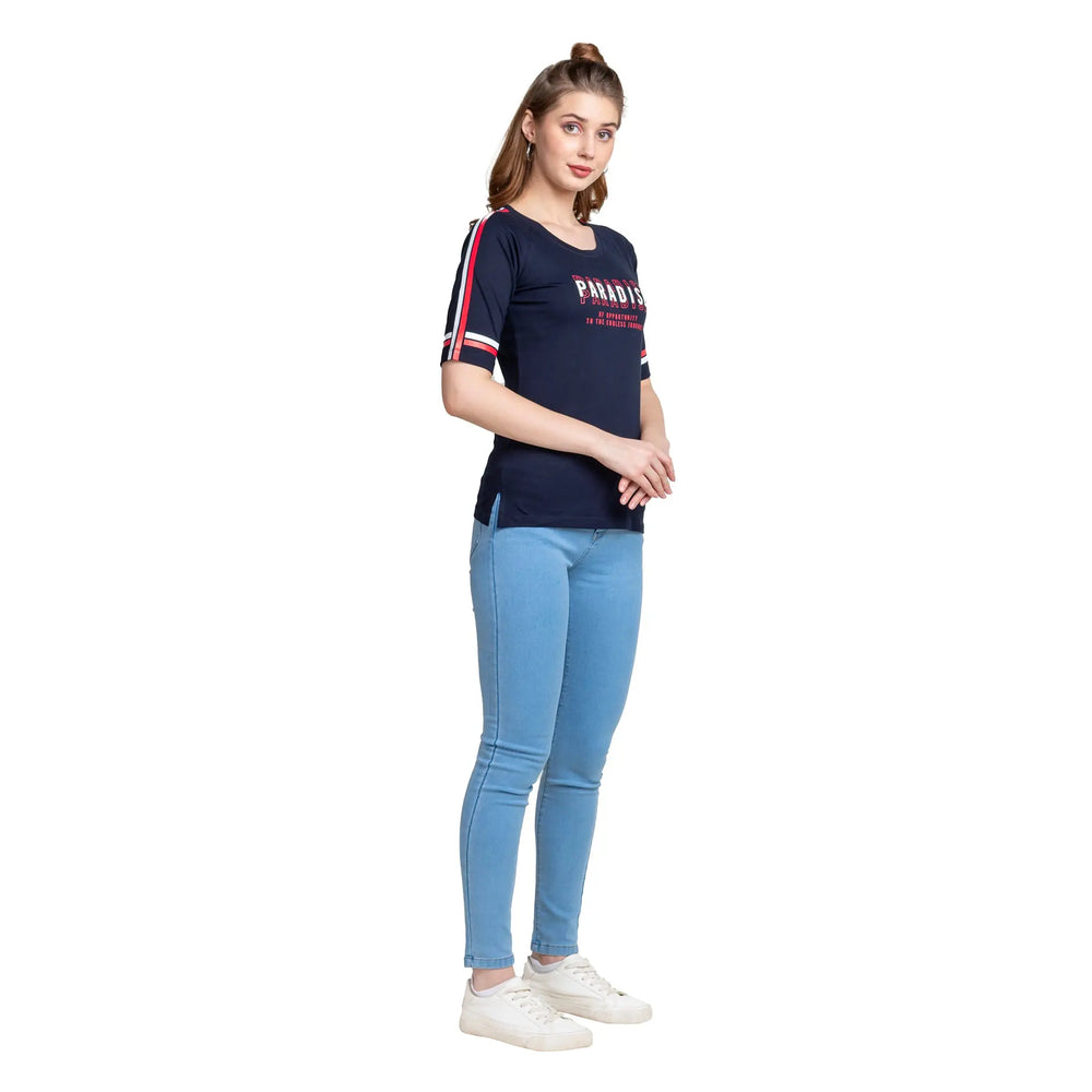 Astron Round Neck Denim T-Shirt for Women - Stylish and Comfortable - ASTRON