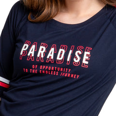 Astron – Raglan Sleeves Printed Navy Blue Color Cotton T-Shirt for Women