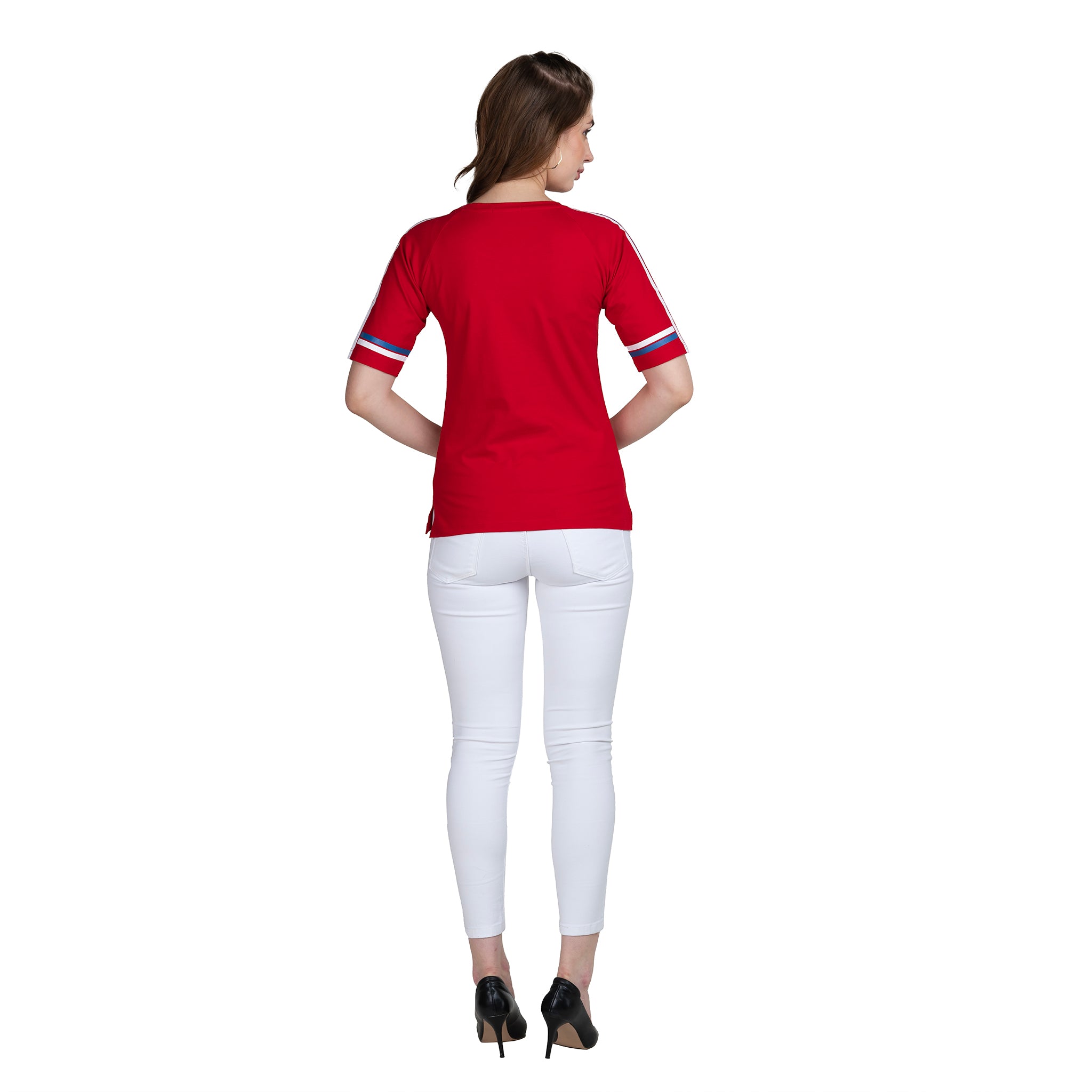 Astron – Raglan Sleeves Printed Black Color Cotton T-Shirt for Women