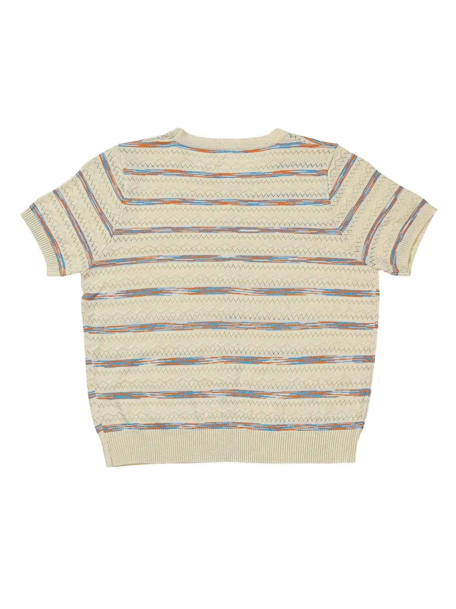 Astron - Cream Knit Top With Multicolored Stripes