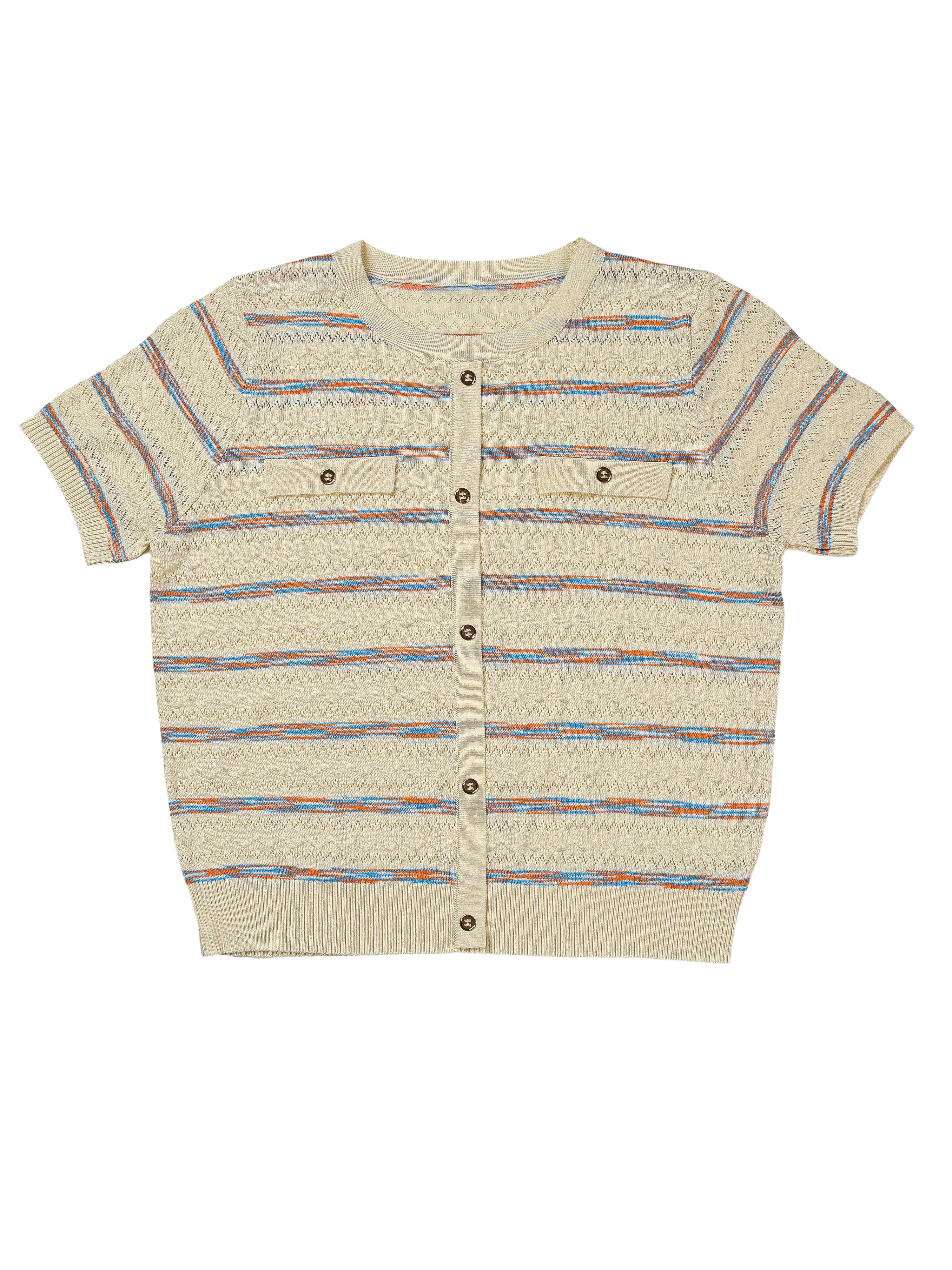 Astron - Cream Knit Top With Multicolored Stripes
