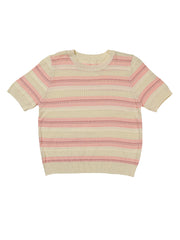 Astron - Striped Knit Short-Sleeve Top with Ribbed Crew Neckline