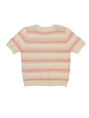 Astron - Striped Knit Short-Sleeve Top with Ribbed Crew Neckline