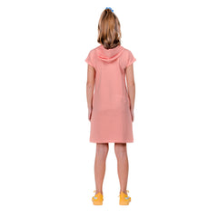 Peach Colour Magyar Sleeves Girl's Hooded Tunic Dress.