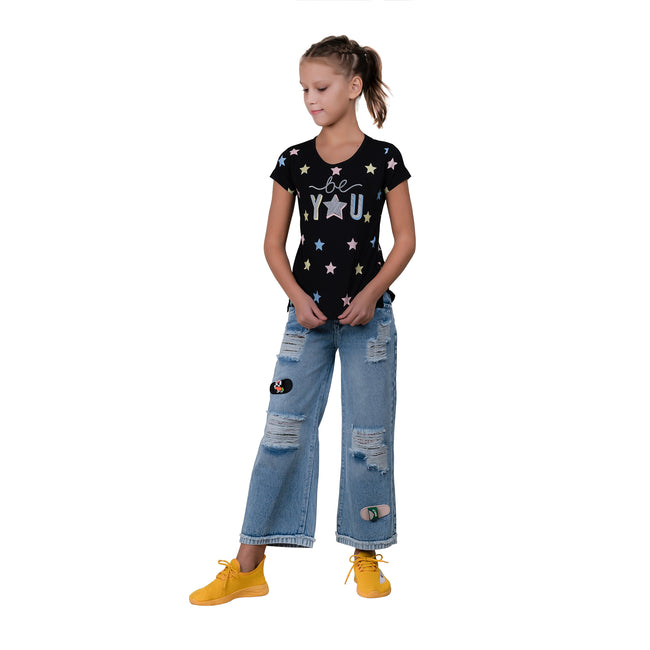 Star Printed Girl's Half Sleeve T-shirt