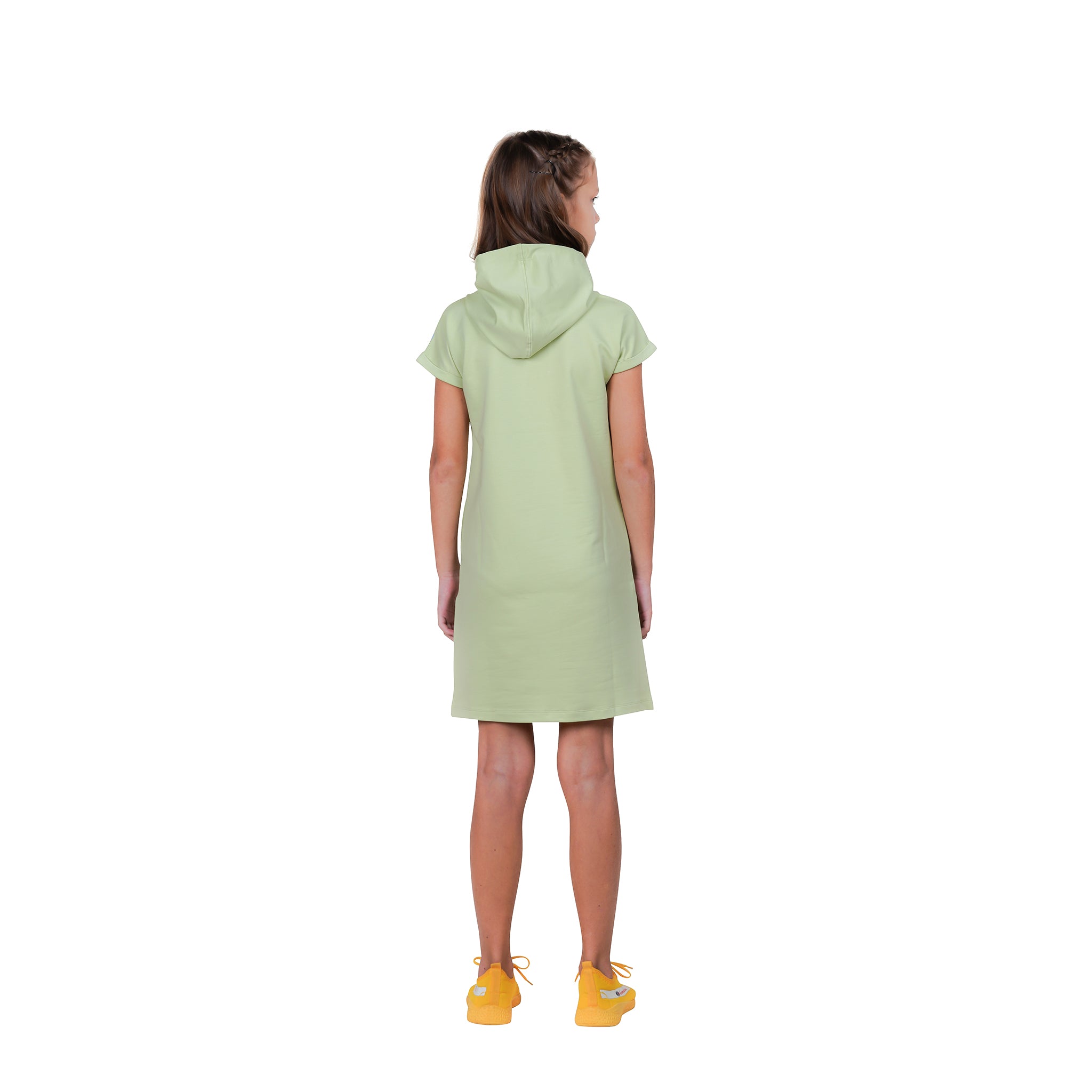 Polka Dots Print Girls Magyar Sleeves Hooded Tunic Dress.