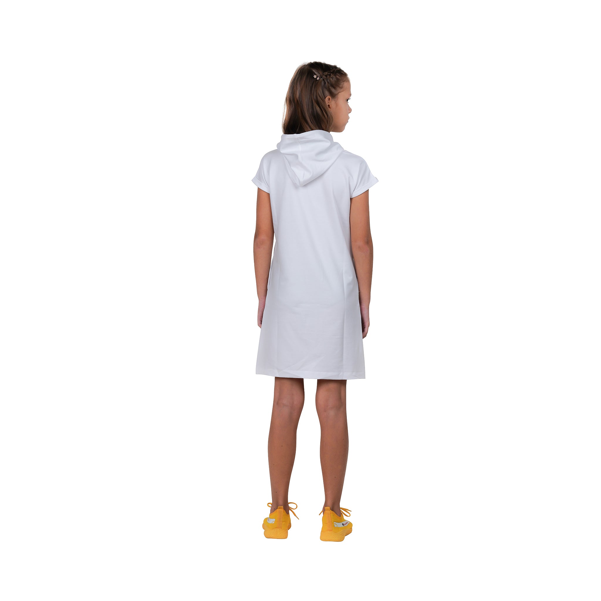 Polka Dots Print Girls Magyar Sleeves Hooded Tunic Dress.