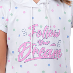 Polka Dots Print Girls Magyar Sleeves Hooded Tunic Dress.