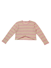 Astron - Cropped Knit Top with Horizontal Pink and Cream Stripes
