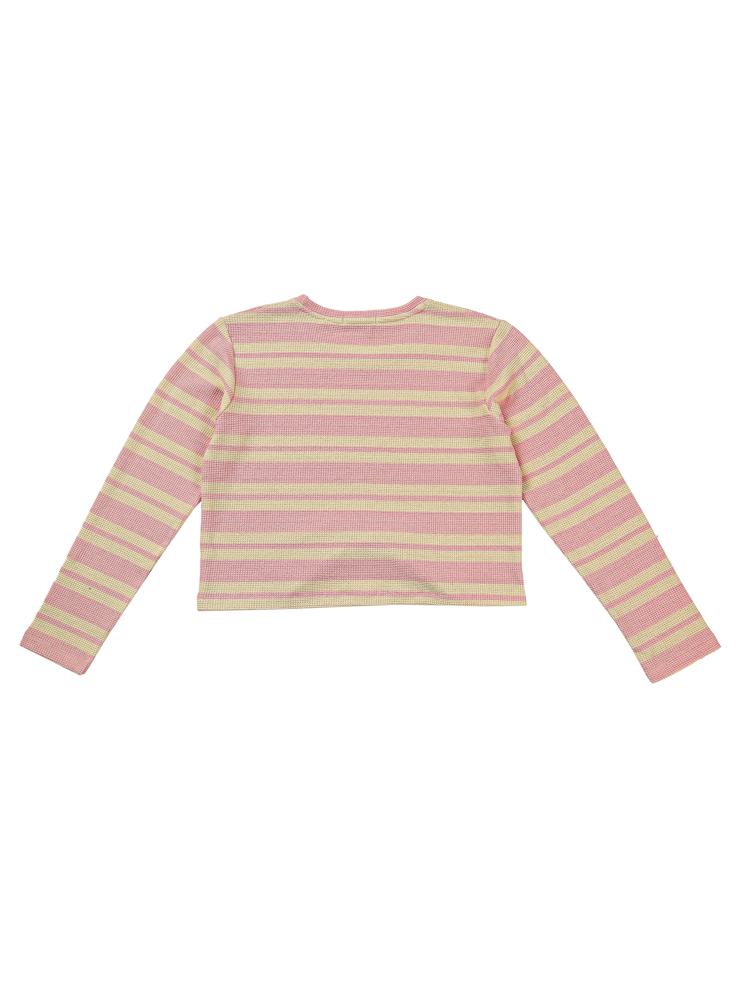 Astron - Cropped Knit Top with Horizontal Pink and Cream Stripes