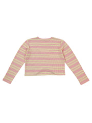 Astron - Cropped Knit Top with Horizontal Pink and Cream Stripes