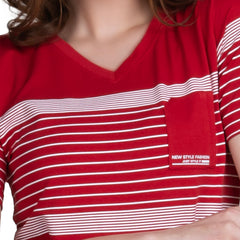 Astron – V-Neck Half Sleeves Maroon Color Cotton T-Shirt for Women