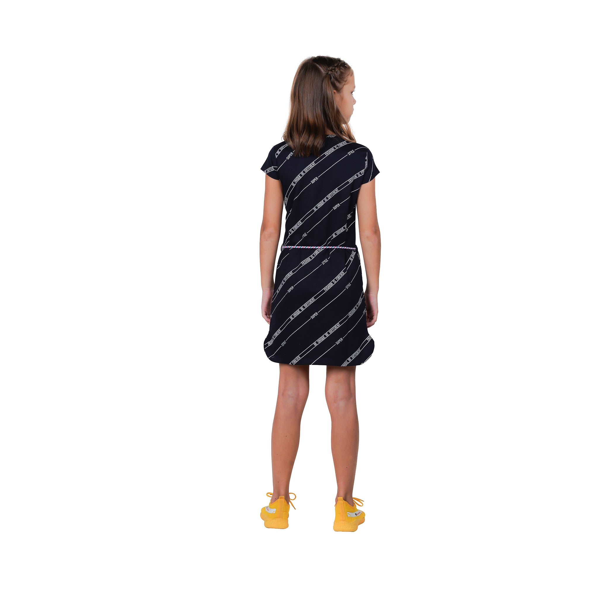 Girl's Navy Colour Half Sleeve Round Neck Tunic Dress