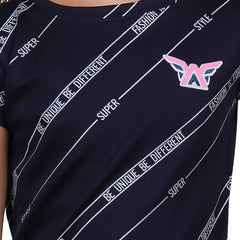 Girl's Navy Colour Half Sleeve Round Neck Tunic Dress.