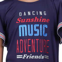 Navy Colour Bell Sleeves Typography Printed Girl's Tunic Dress.