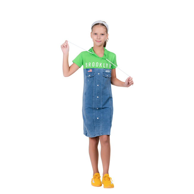 Girl's Green Denim Tunic Dress