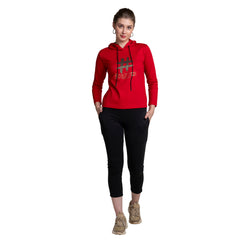 Maroon Long Sleeve Hashtag Hoodie For Ladies