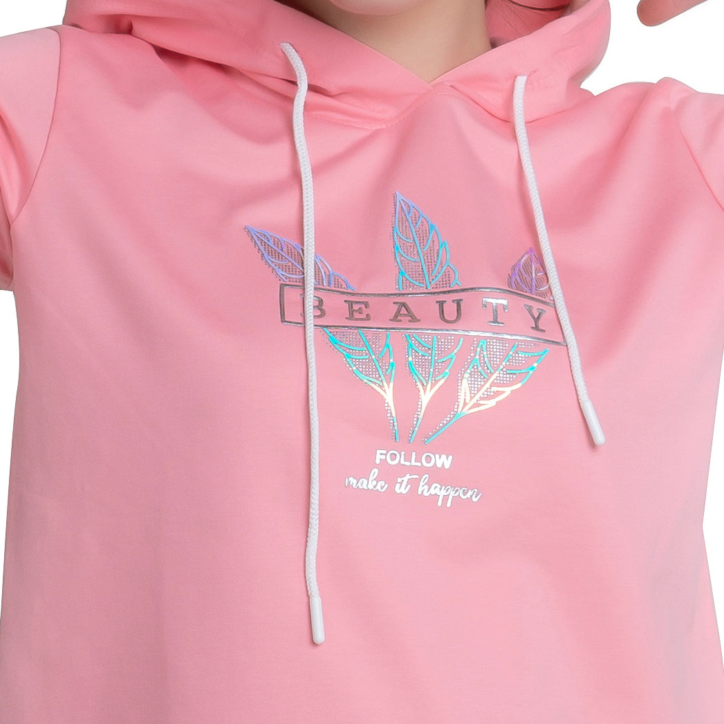 Leaf Print Pullover Full Sleeve Hoodie For Women