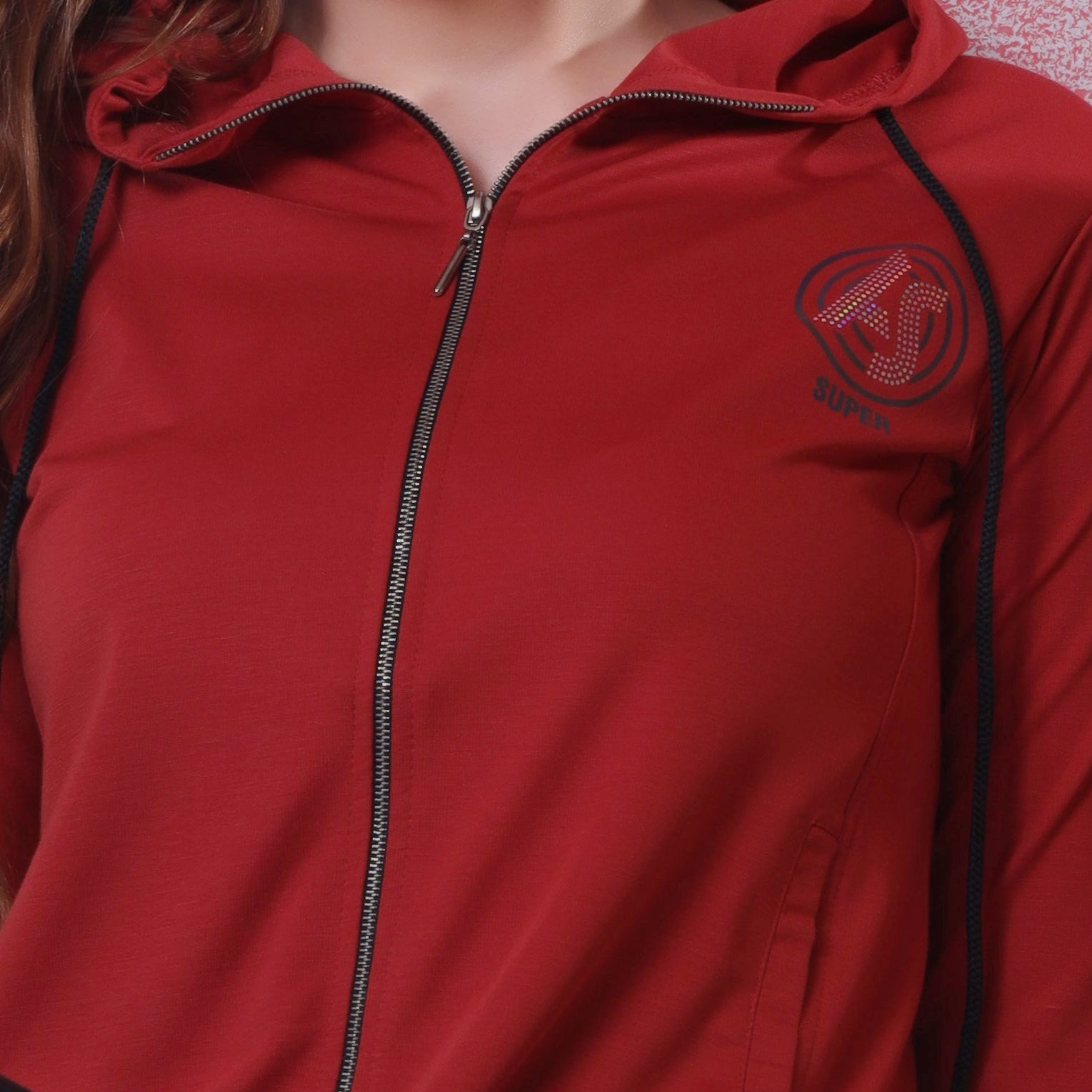 Astron – Zip-Through Full Sleeve Hoodie Red Color for Women