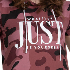 Astron – Wine Camouflage Print Hoodie Tunic Dress for Women