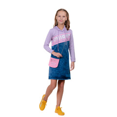 Purple 3/4th Sleeves Hooded Tunic Dress For Girl's.
