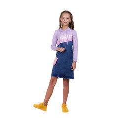 Purple 3/4th Sleeves Hooded Tunic Dress For Girl's.