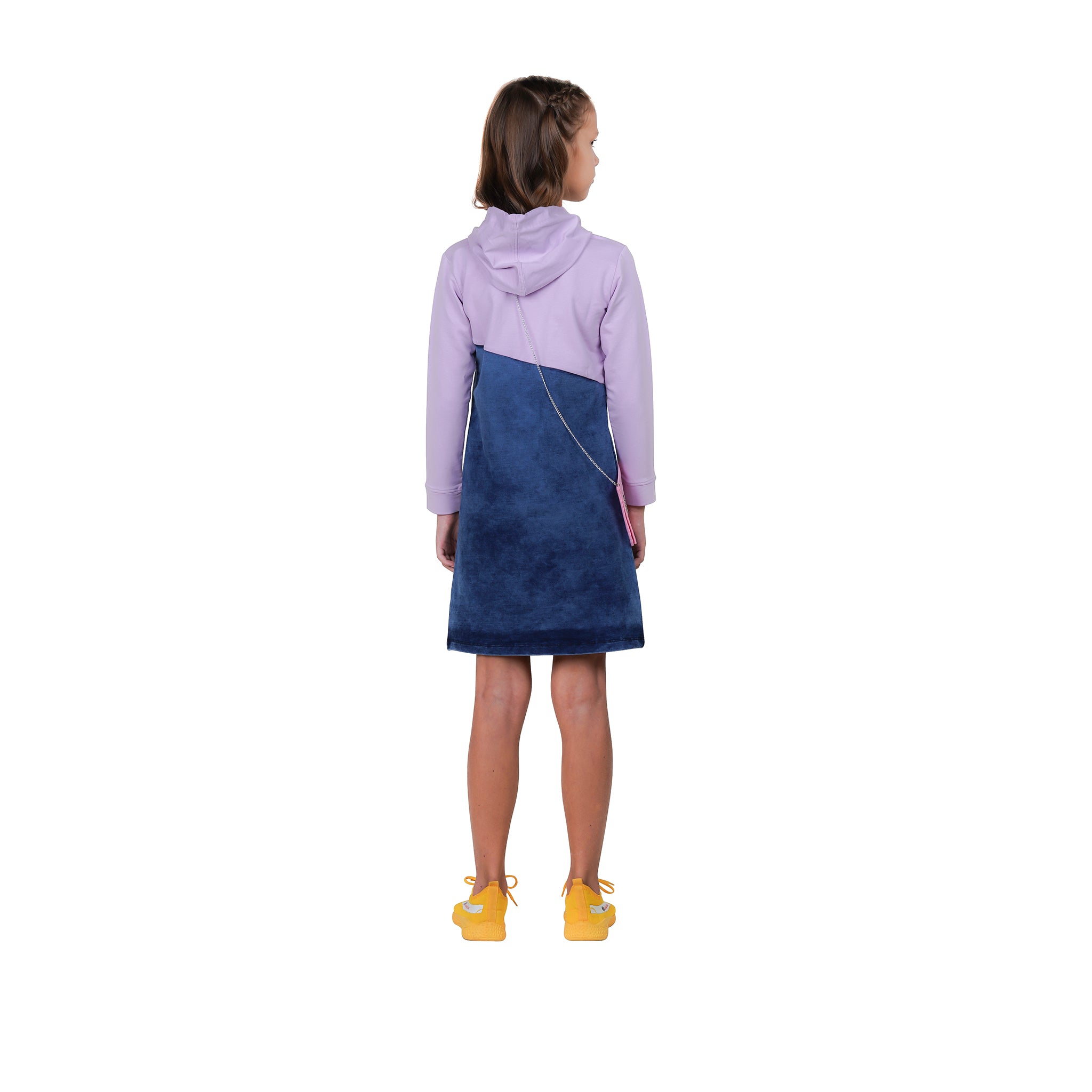 Purple 3/4th Sleeves Hooded Tunic Dress For Girl's.