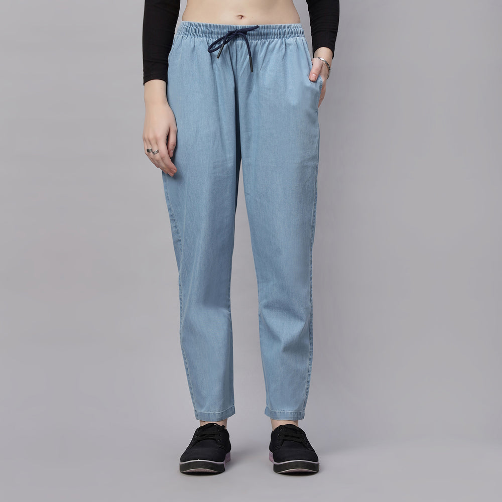 Light Weight Silky Denim Baggy Fit Mid Waist Jeans Pant.