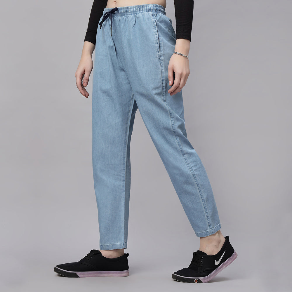 Light Weight Silky Denim Baggy Fit Mid Waist Jeans Pant.