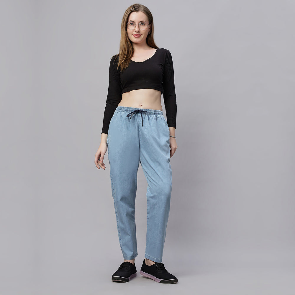 Light Weight Silky Denim Baggy Fit Mid Waist Jeans Pant.