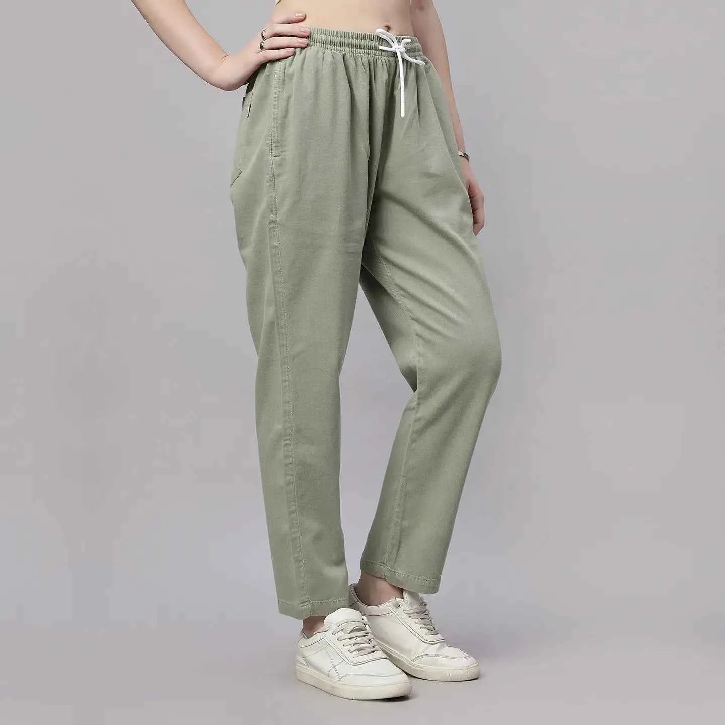 Astron – Tencel Baggy Fit Mid-Waist Pista Green Denim Jeans for Women