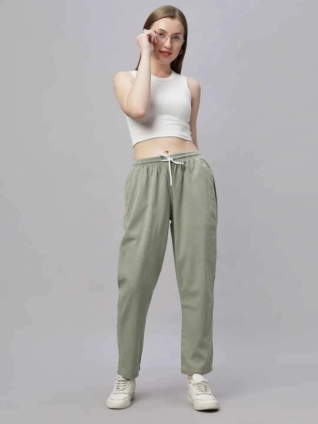 Astron – Tencel Baggy Fit Mid-Waist Pista Green Denim Jeans for Women