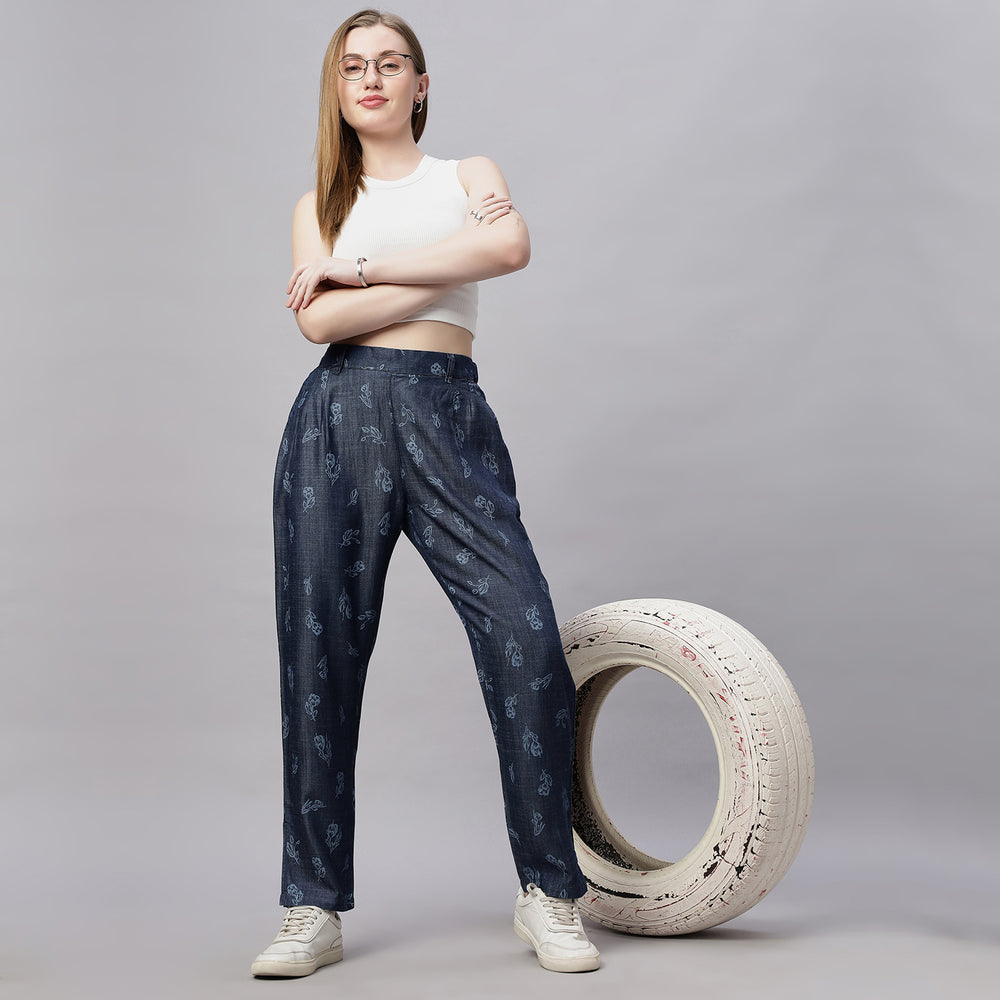 Printed Korean Fit Silky Denim Jeans Pant.