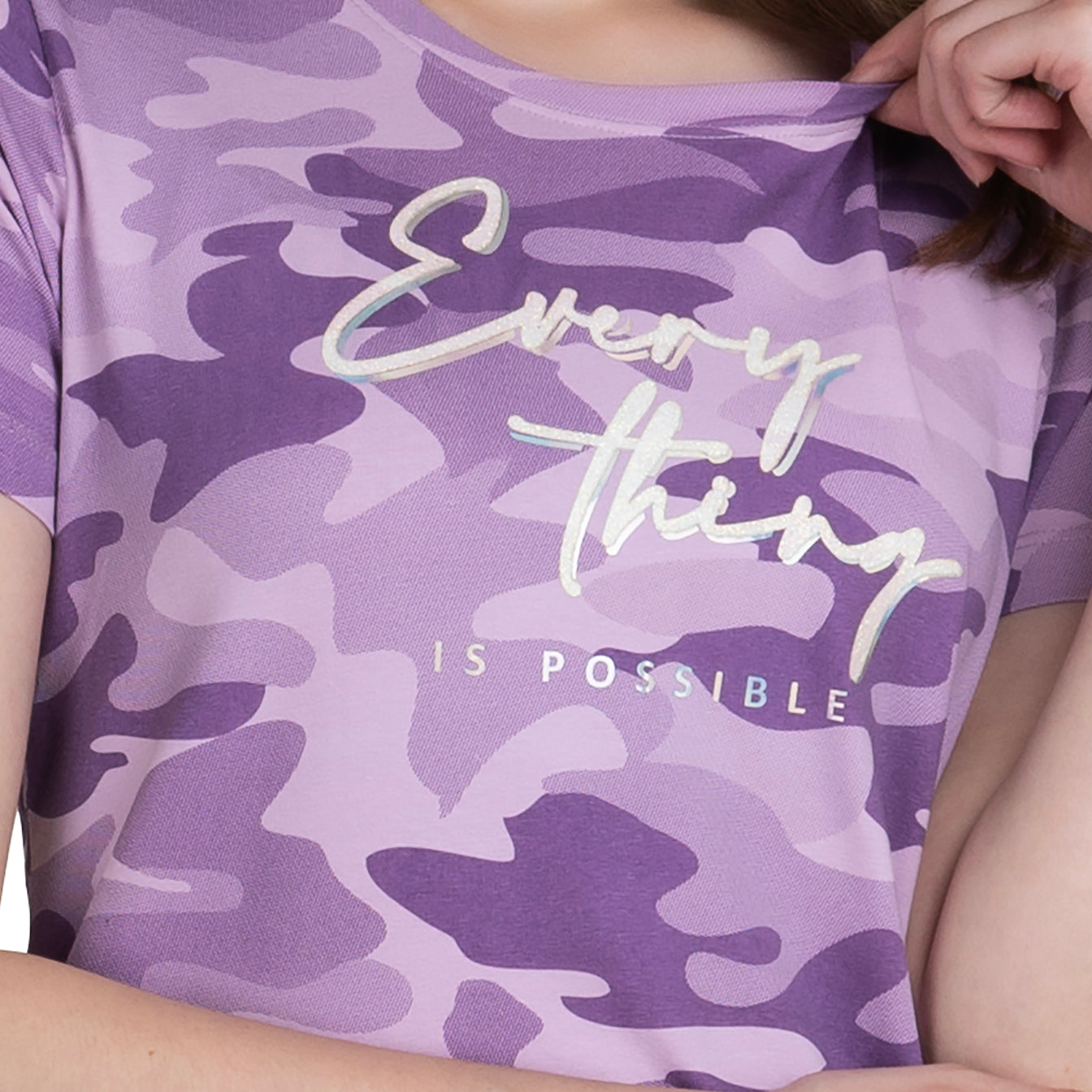 Purple Camouflage Print Women Cotton T-shirt