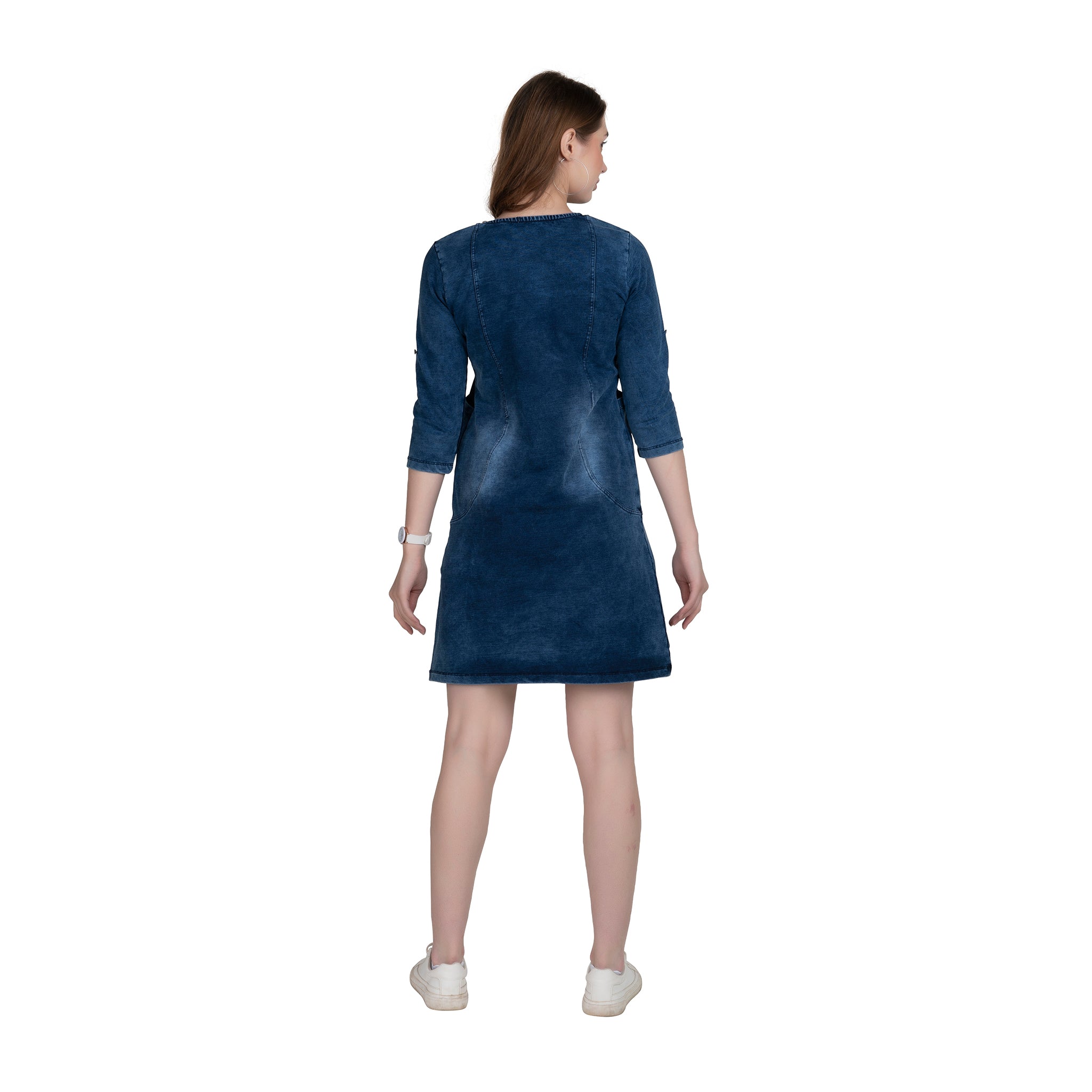 Knee Length Blue Denim Women's Tunic Dress