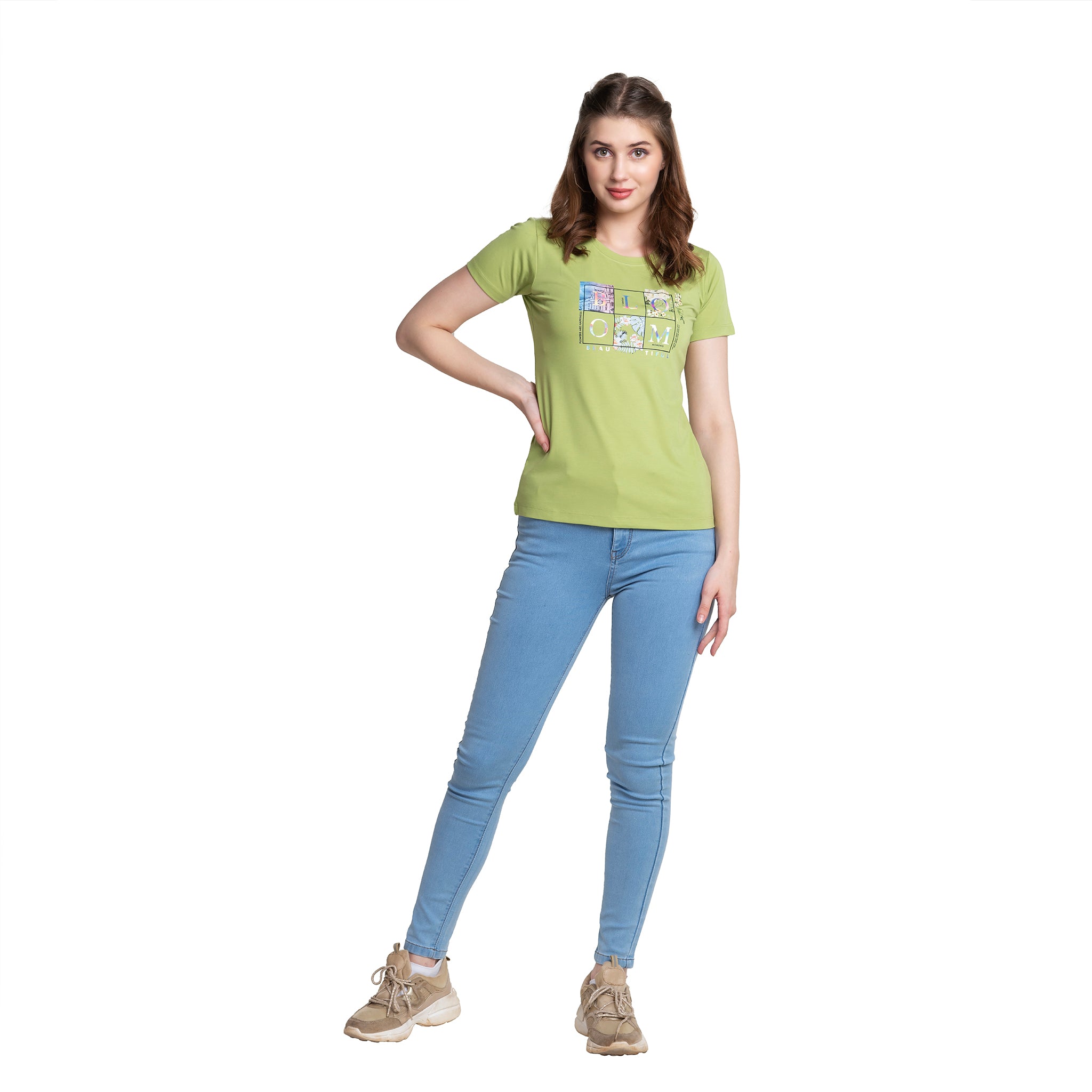 Astron – Round Neck Half Sleeves Peach Color Women’s T-Shirt