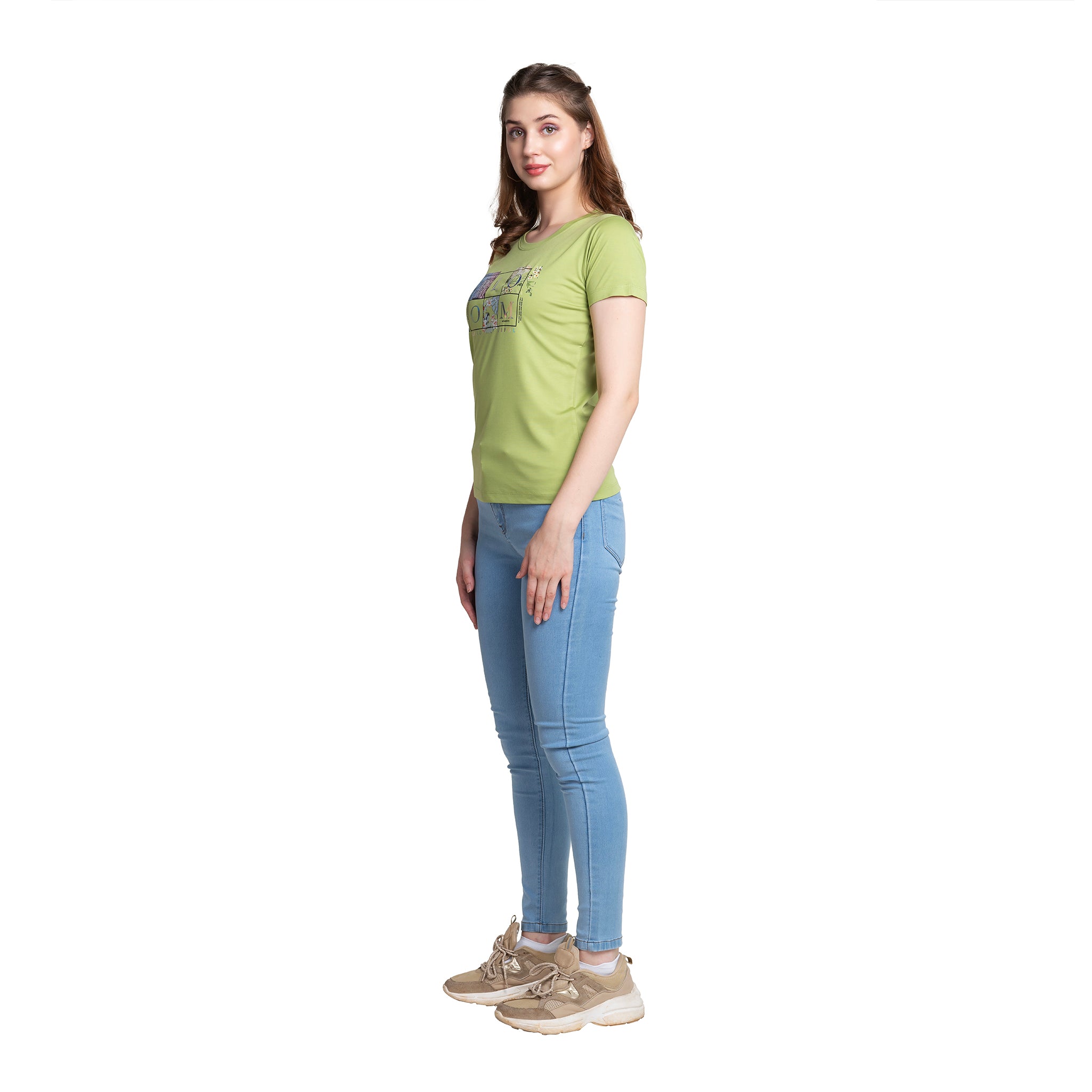 Astron – Round Neck Half Sleeves Peach Color Women’s T-Shirt